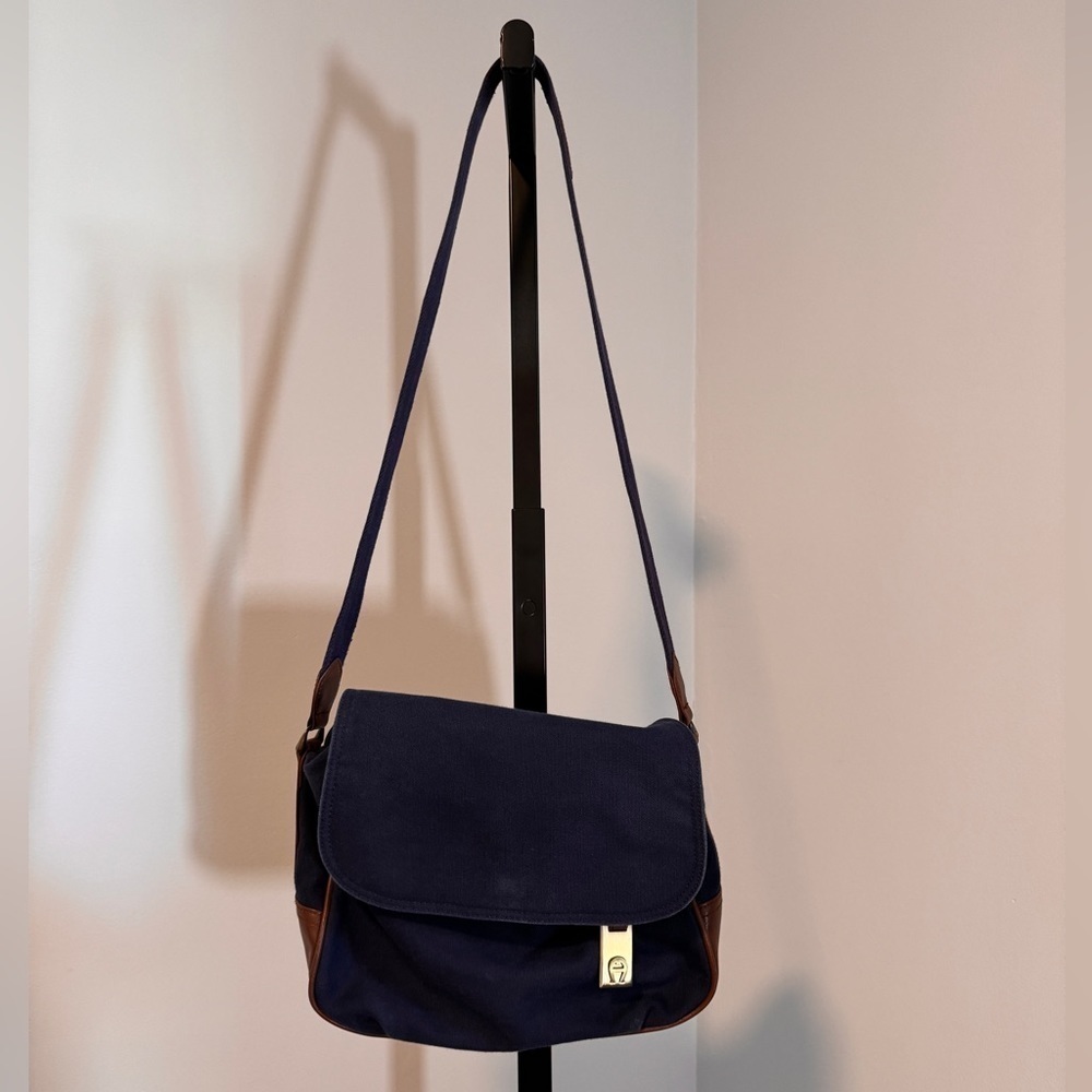 Etienne Aigner Navy And Brown Canvas And Faux Leather Shoulder Bag